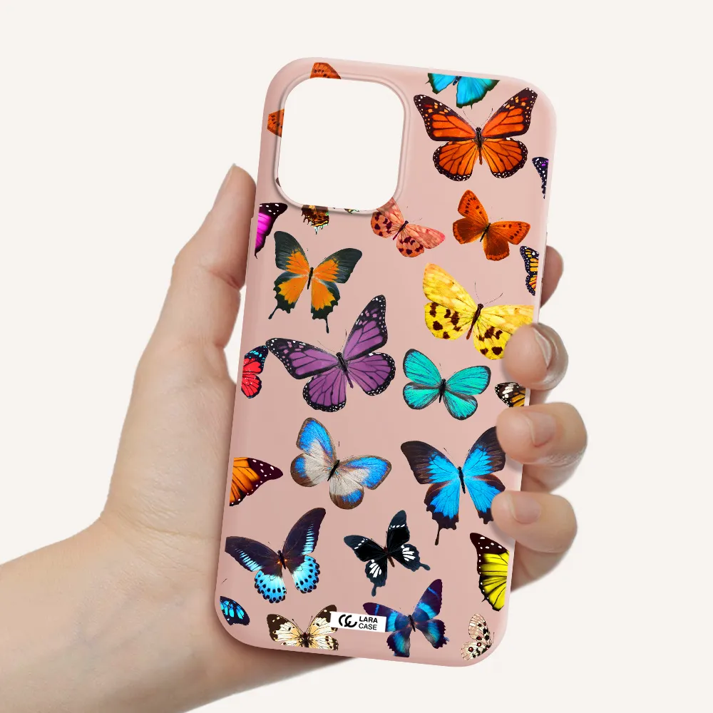 Colorful Butterflies Apple iPhone 12 pro Silicone pastel pink Case