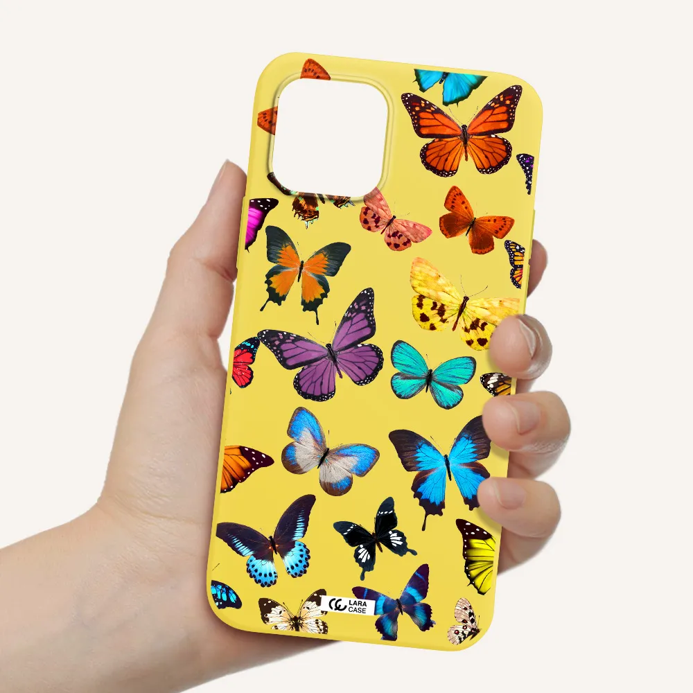 Colorful Butterflies Apple iPhone 12 Silicone canary yellow Case