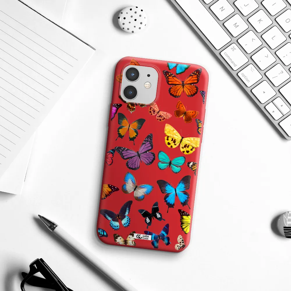 Colorful Butterflies Apple iPhone 12 Silicone Imperial Red Case