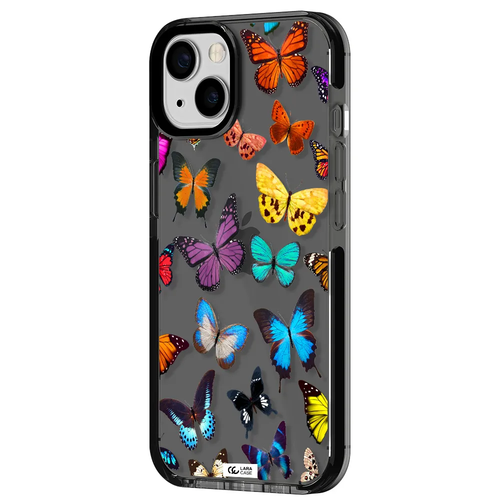 Colorful Butterflies Apple iPhone 13 impact Smoke Black Case