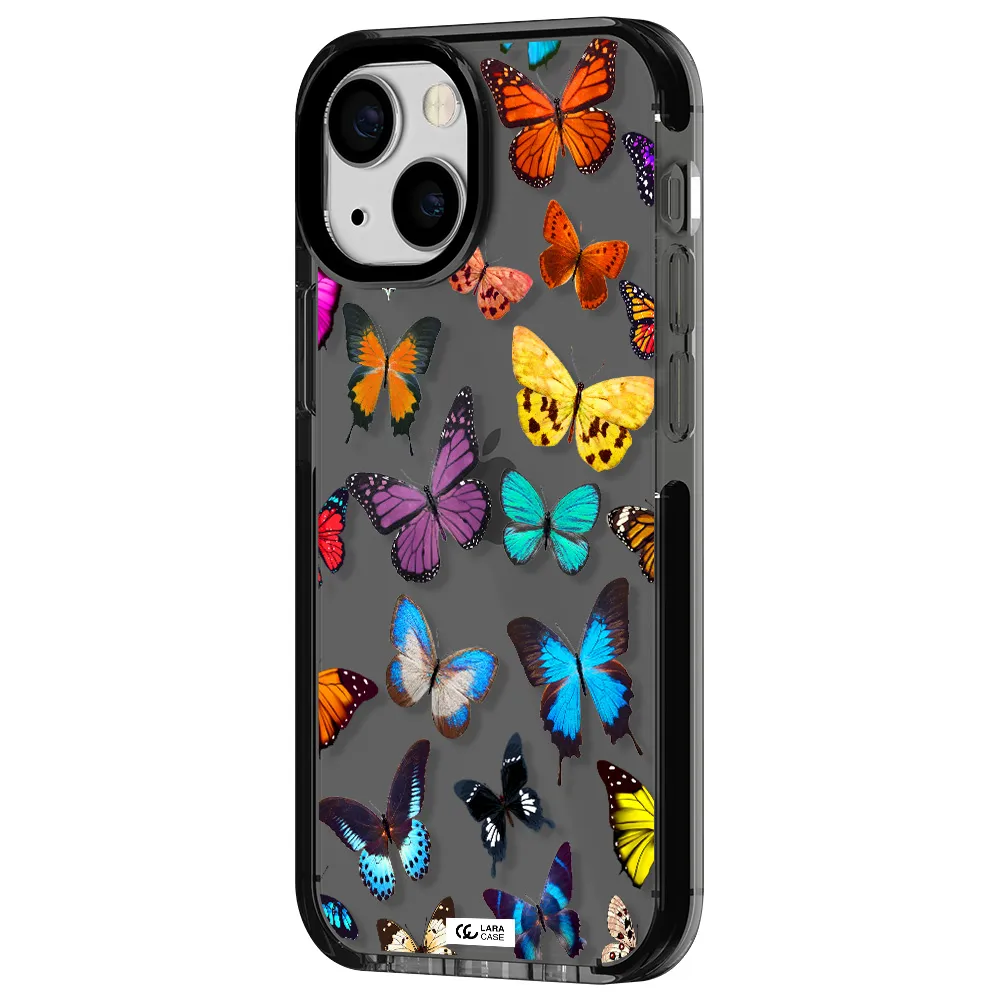 Colorful Butterflies Apple iPhone 13 mini impact Smoke Black Case