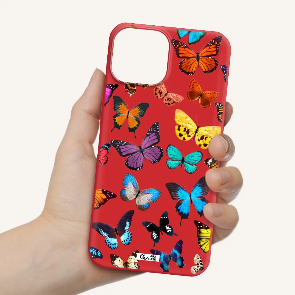 Colorful Butterflies Apple iPhone 13 mini Silicone Imperial Red Case