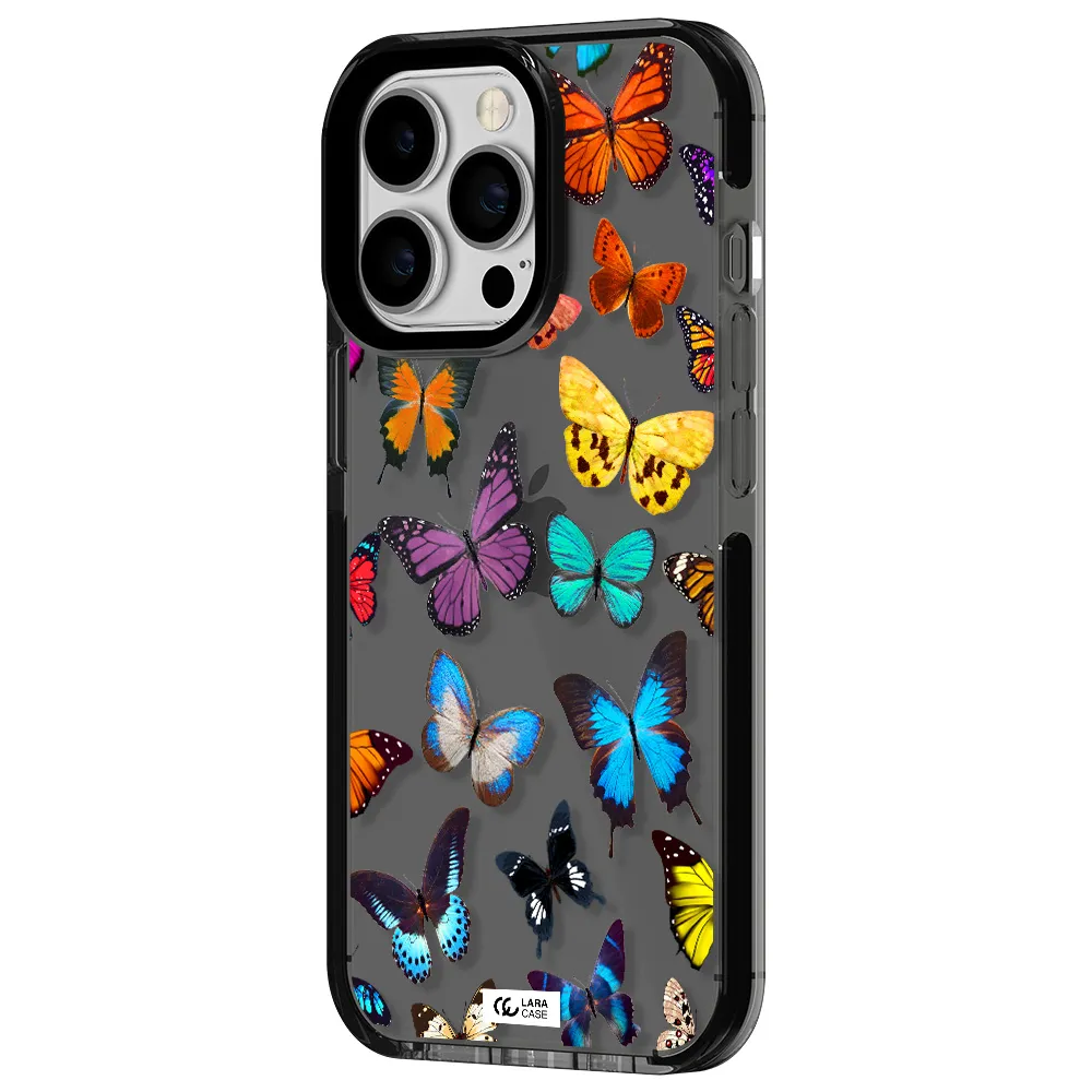Colorful Butterflies Apple iPhone 13 Pro impact Smoke Black Case