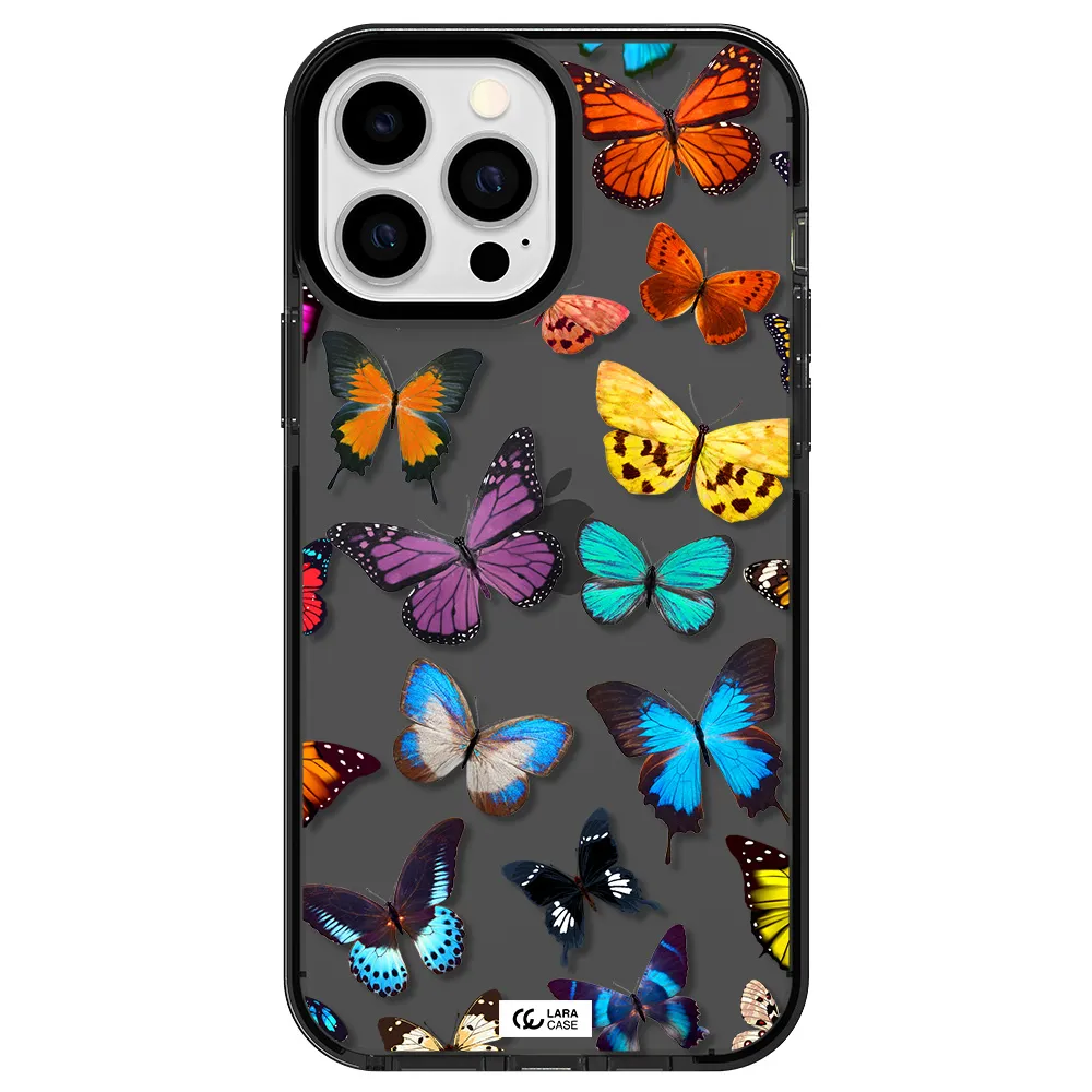 Colorful Butterflies Apple iPhone 13 Pro Max impact Smoke Black Case
