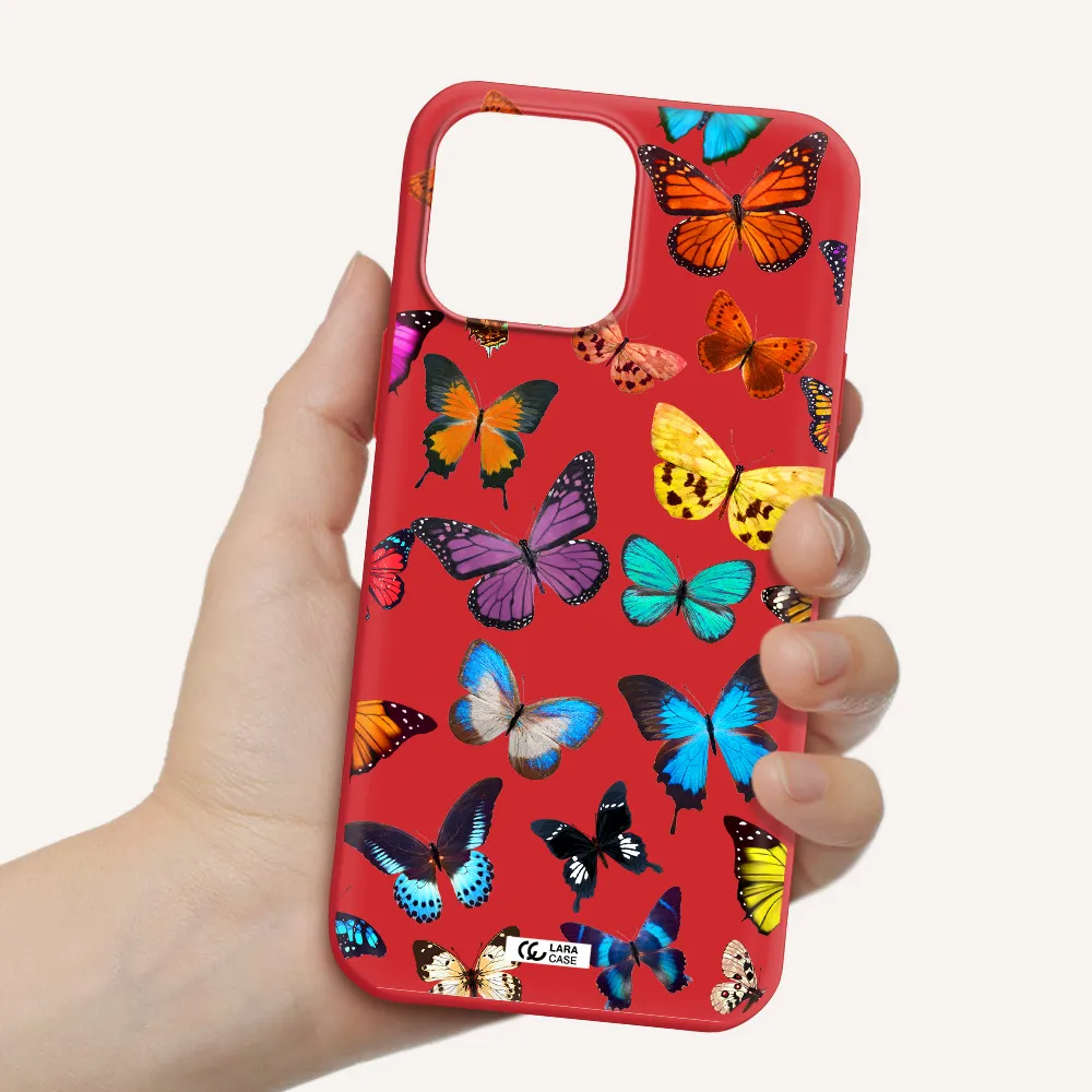 Colorful Butterflies Apple iPhone 13 Pro Max Silicone Imperial Red Case