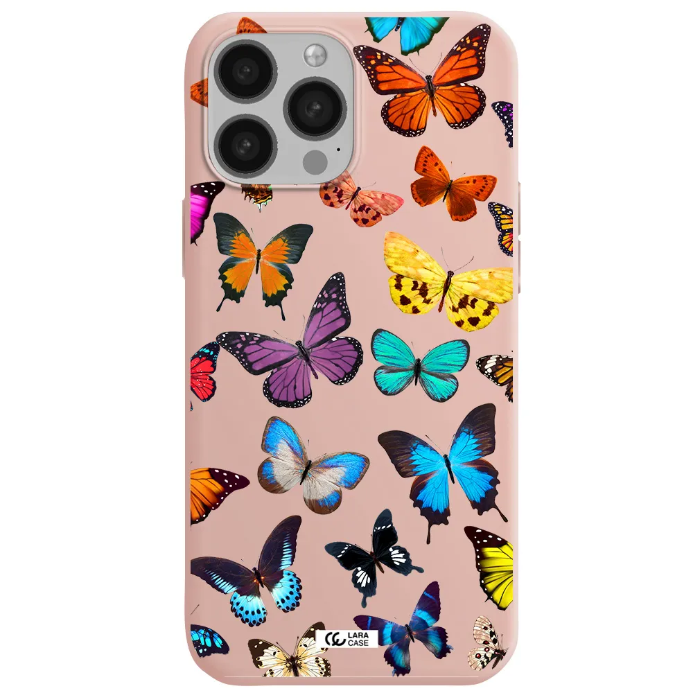 Colorful Butterflies Apple iPhone 13 Pro Max Silicone pastel pink Case
