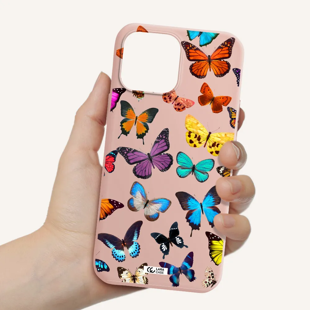 Colorful Butterflies Apple iPhone 13 Pro Max Silicone pastel pink Case