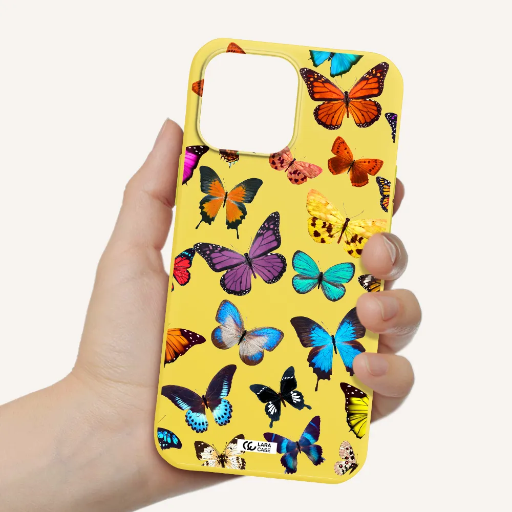 Colorful Butterflies Apple iPhone 13 Pro Silicone canary yellow Case