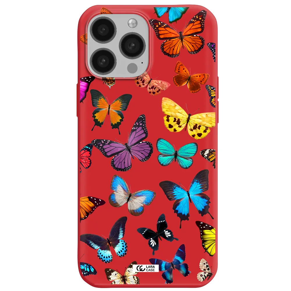 Colorful Butterflies Apple iPhone 13 Pro Silicone Imperial Red Case