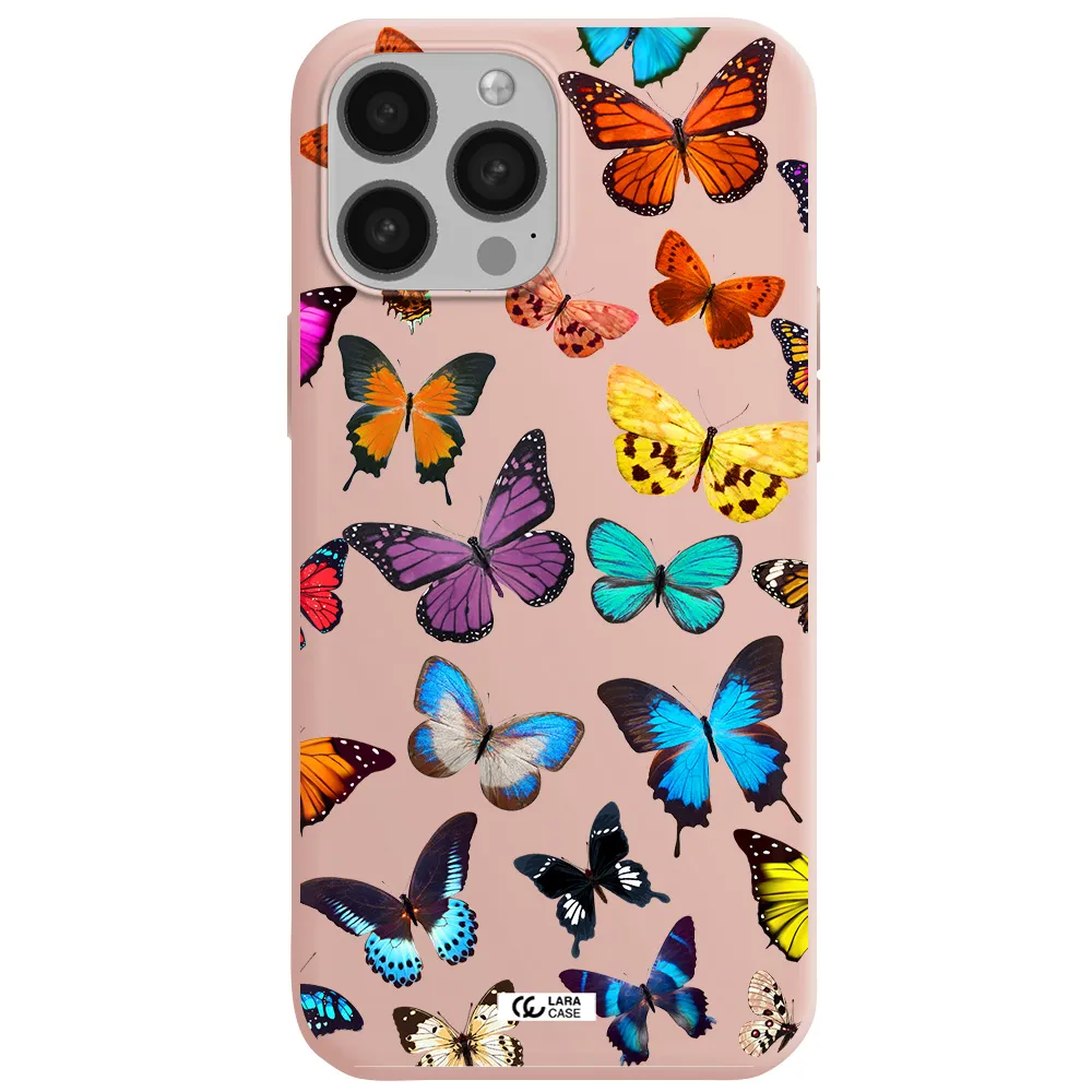Colorful Butterflies Apple iPhone 13 Pro Silicone pastel pink Case