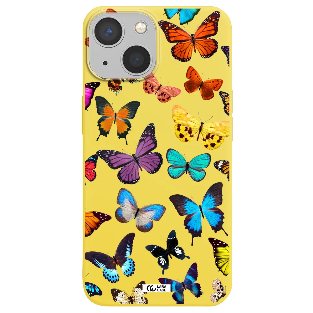 Colorful Butterflies Apple iPhone 13 Silicone canary yellow Case