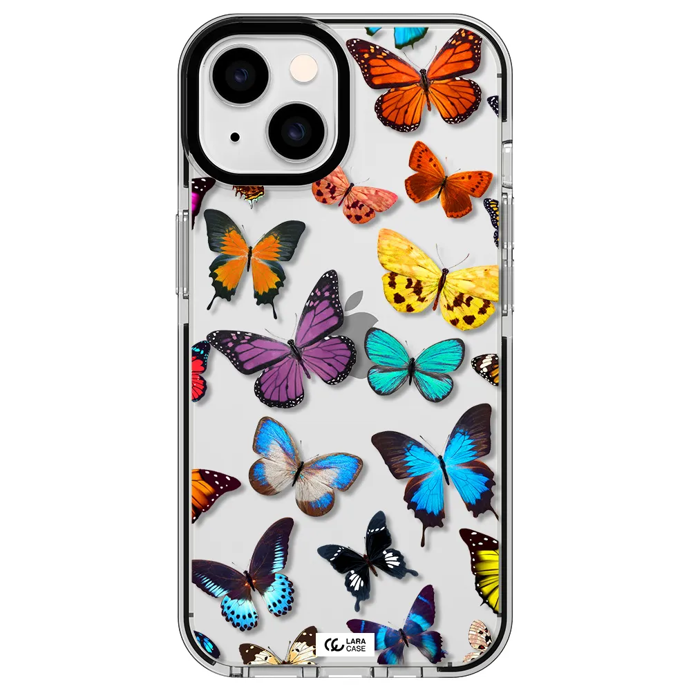 Colorful Butterflies Apple iPhone 14 impact black border Case