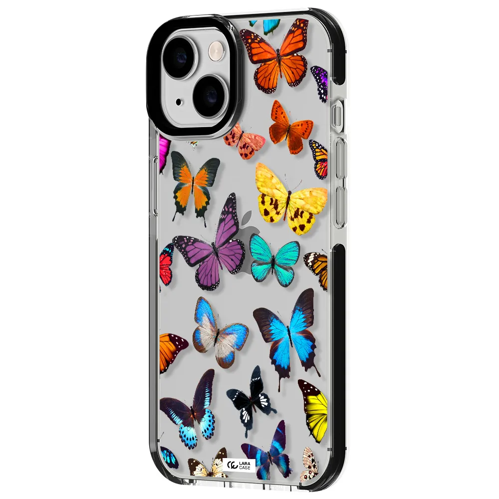 Colorful Butterflies Apple iPhone 14 impact black border Case