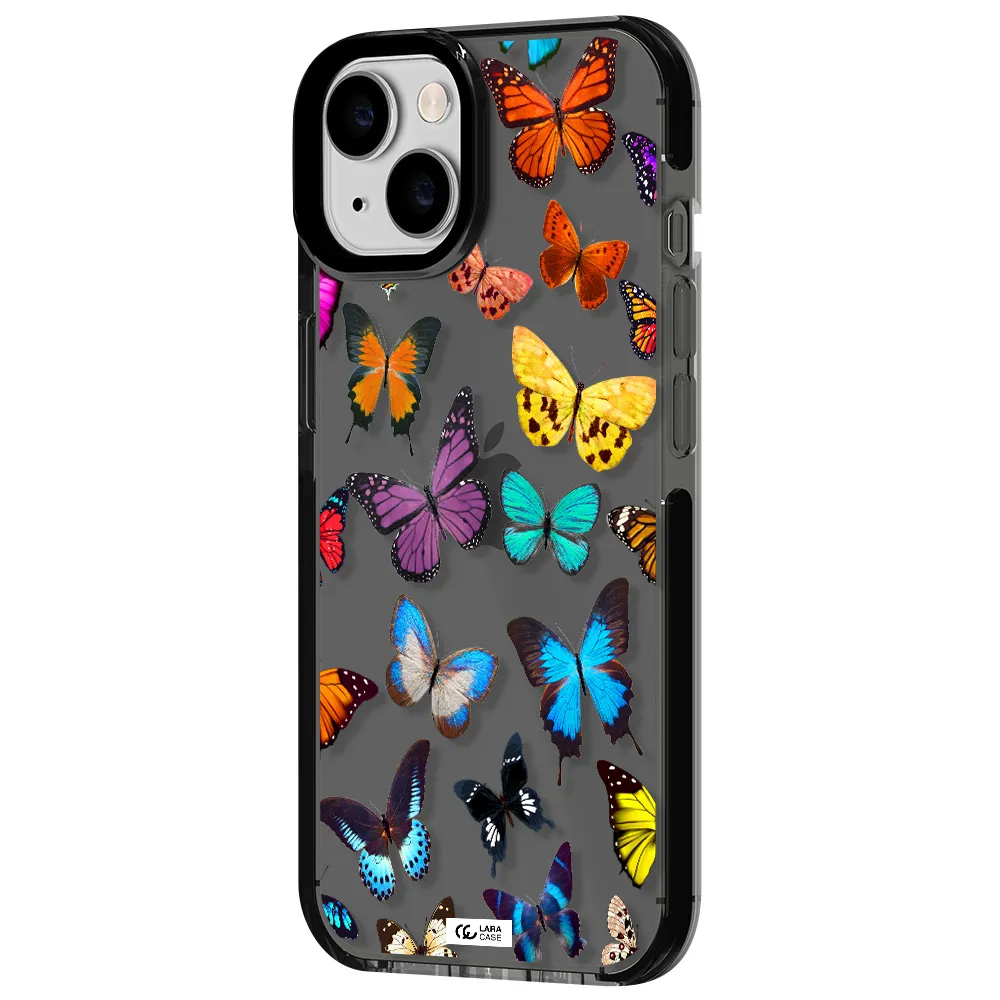 Colorful Butterflies Apple iPhone 14 impact Smoke Black Case