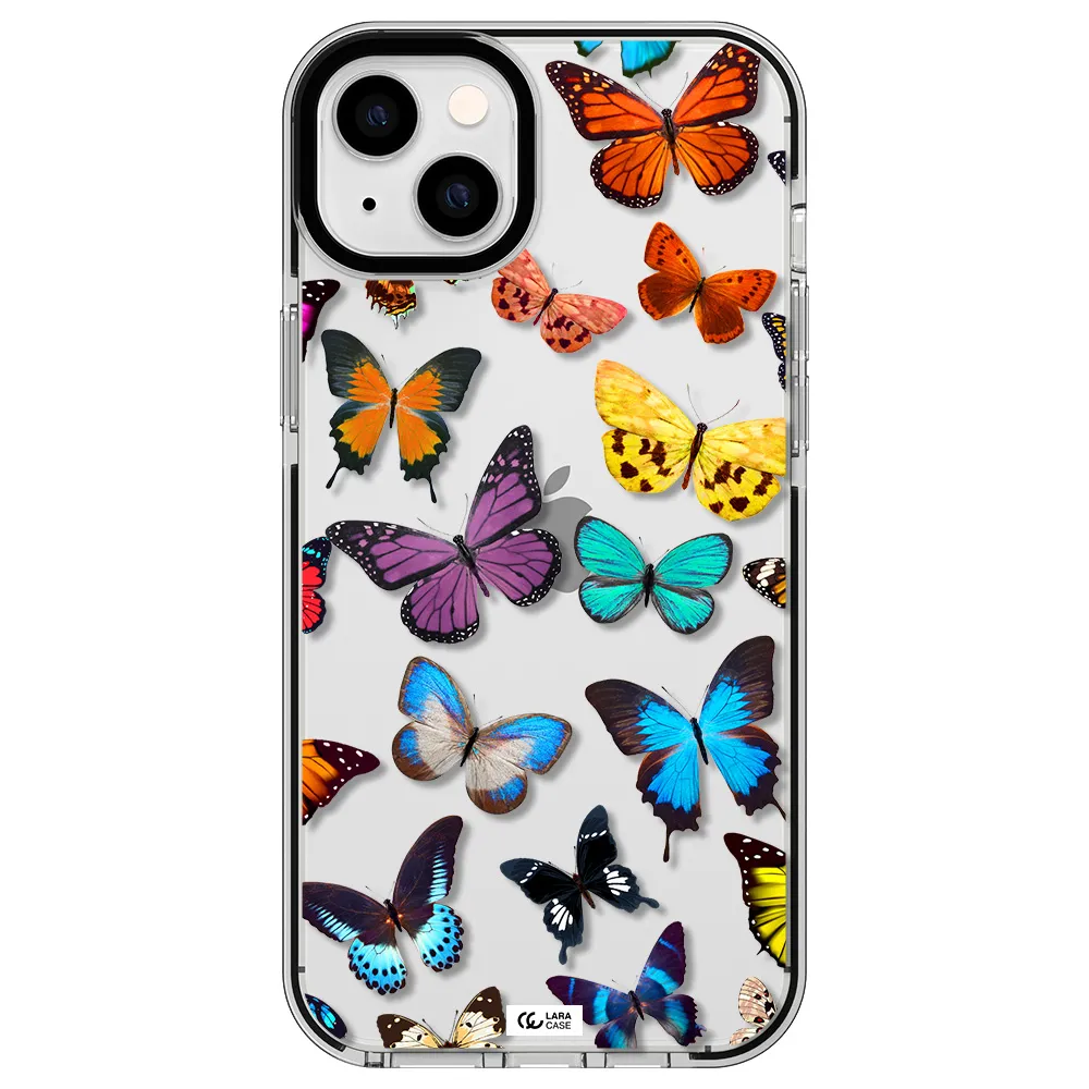 Colorful Butterflies Apple iPhone 14 plus impact black border Case