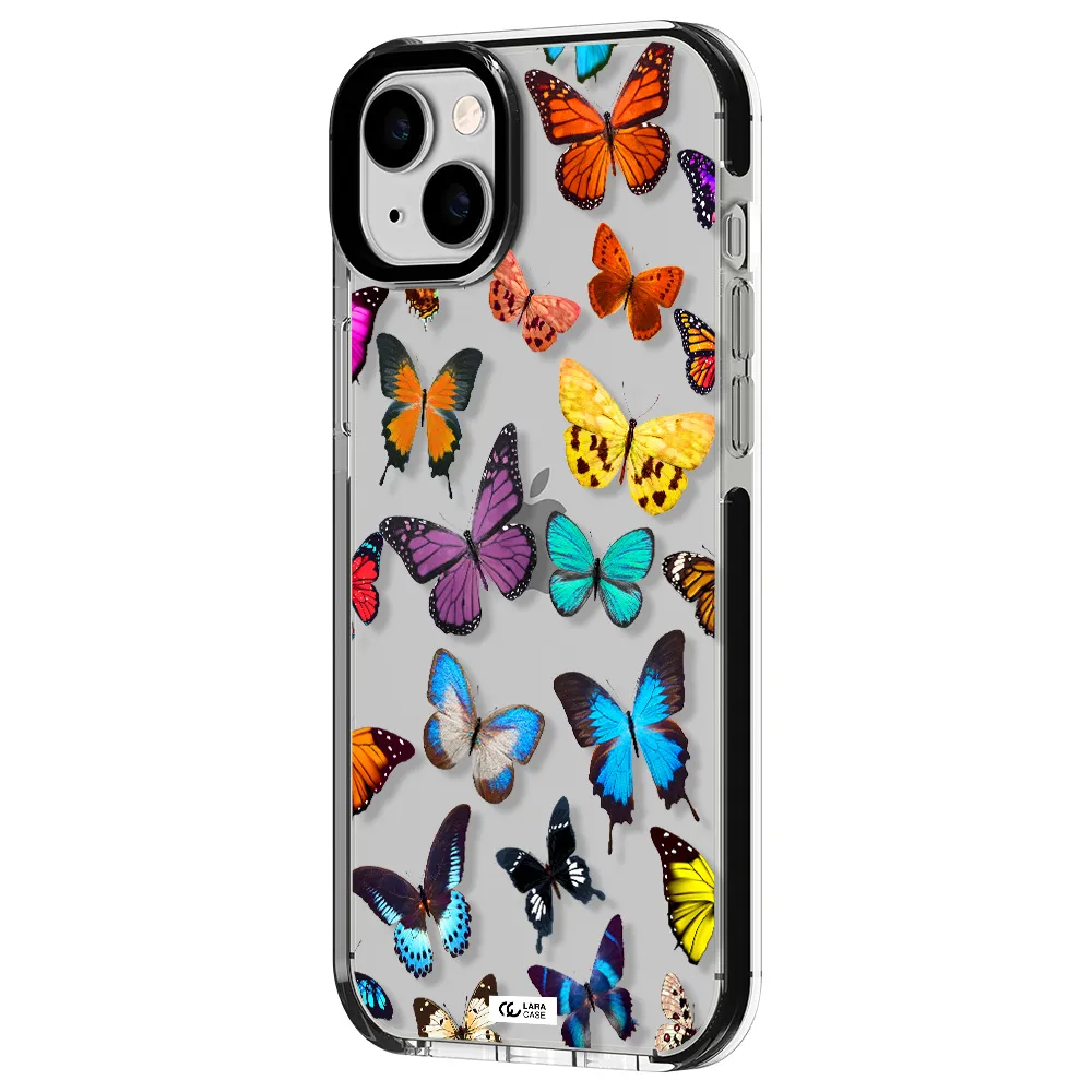 Colorful Butterflies Apple iPhone 14 plus impact black border Case