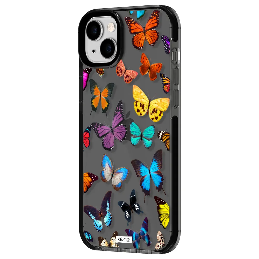 Colorful Butterflies Apple iPhone 14 plus impact Smoke Black Case