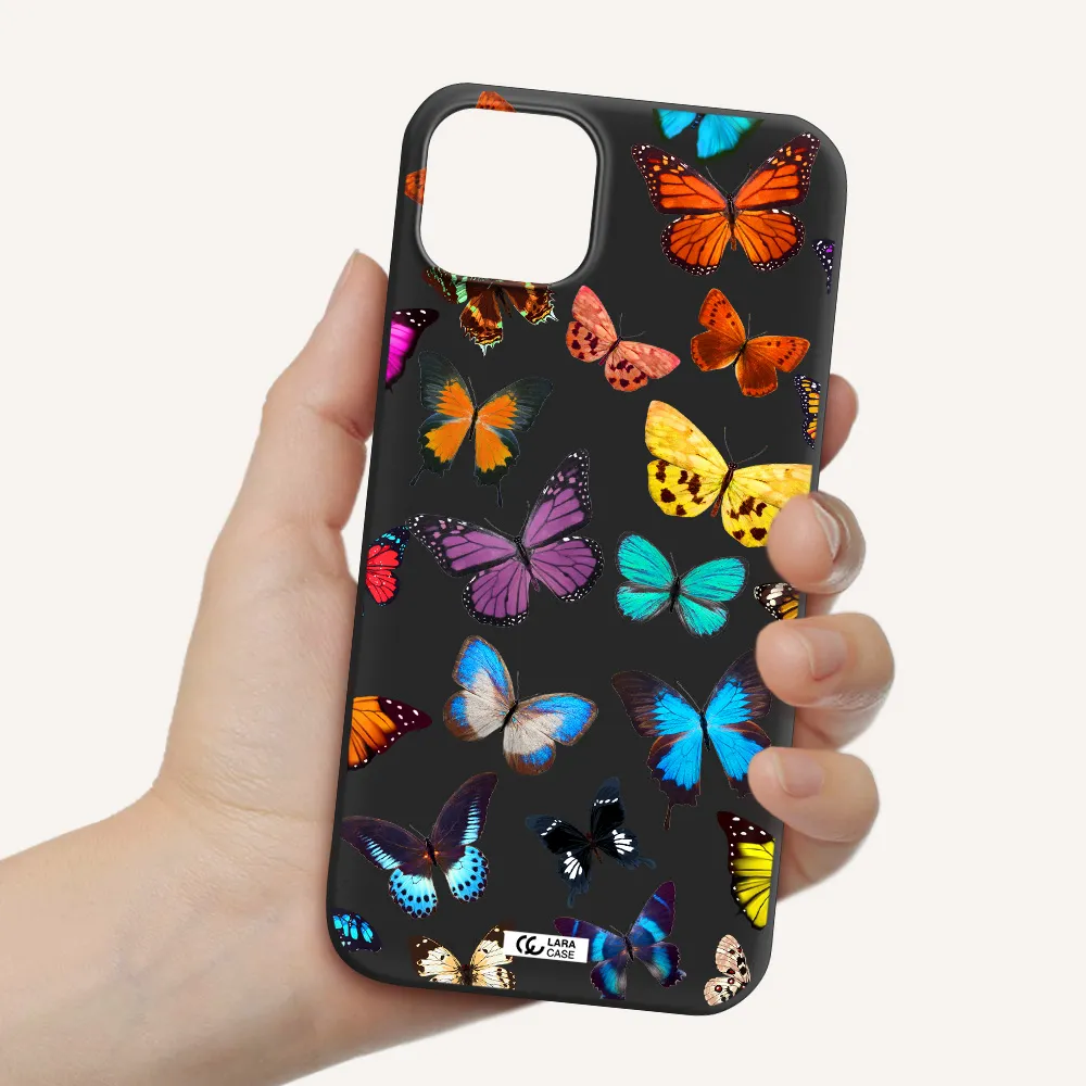 Colorful Butterflies Apple iPhone 14 plus Silicone black Case