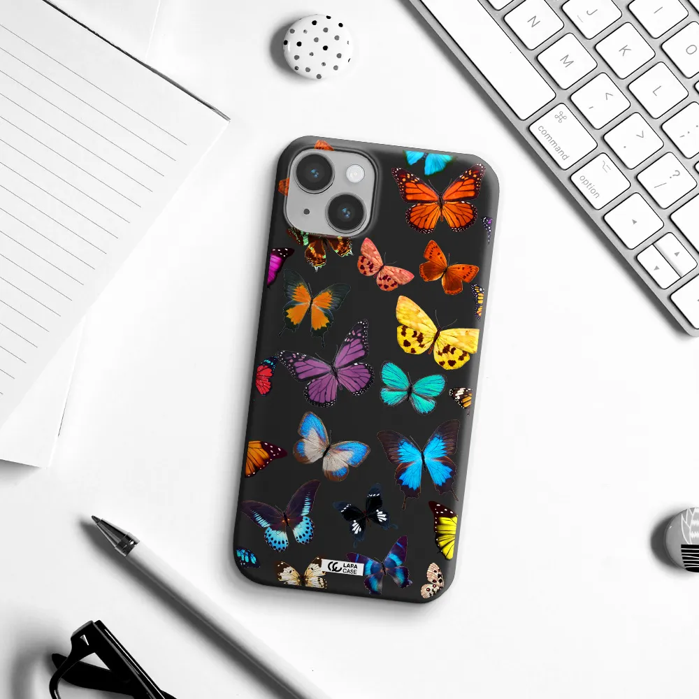 Colorful Butterflies Apple iPhone 14 plus Silicone black Case