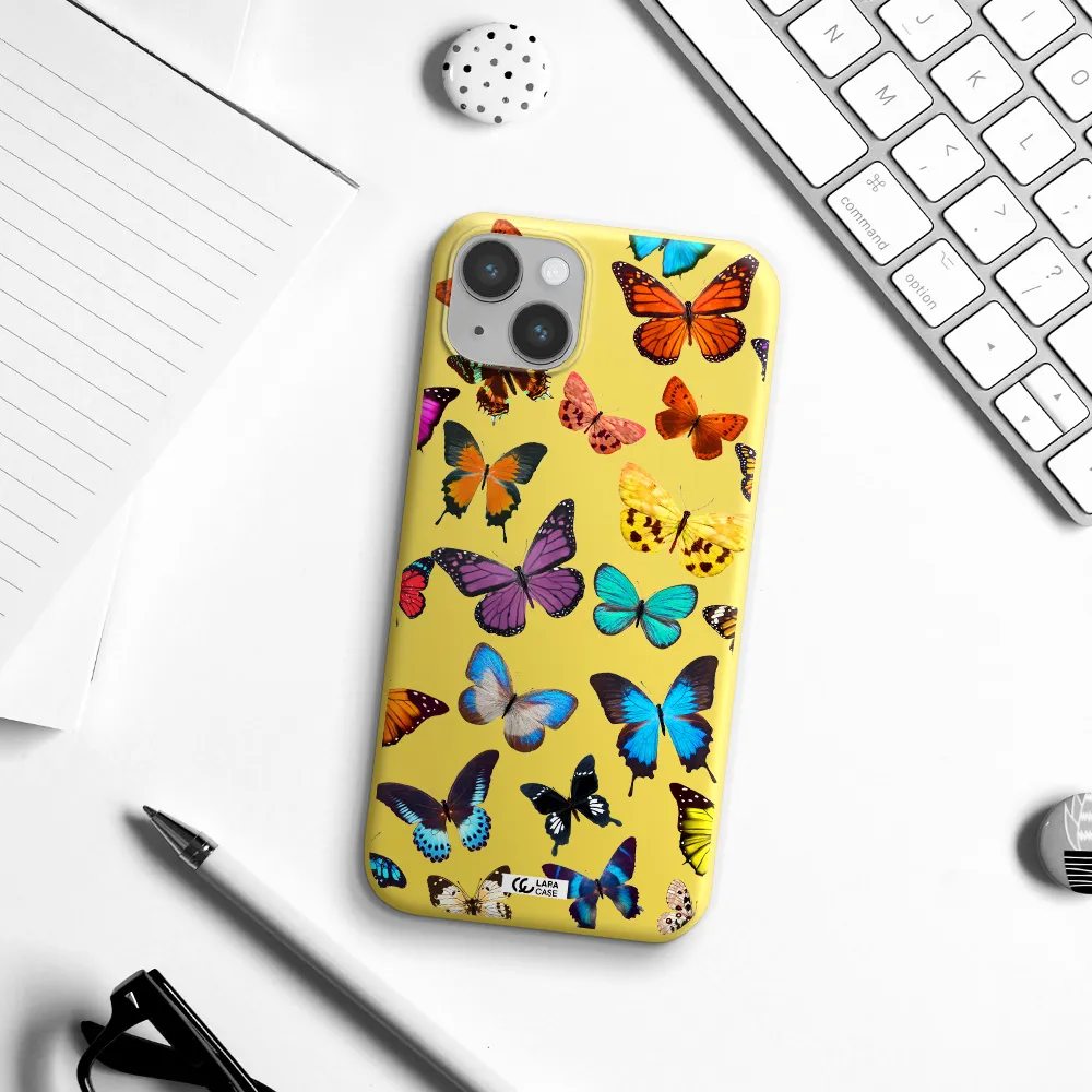 Colorful Butterflies Apple iPhone 14 plus Silicone canary yellow Case