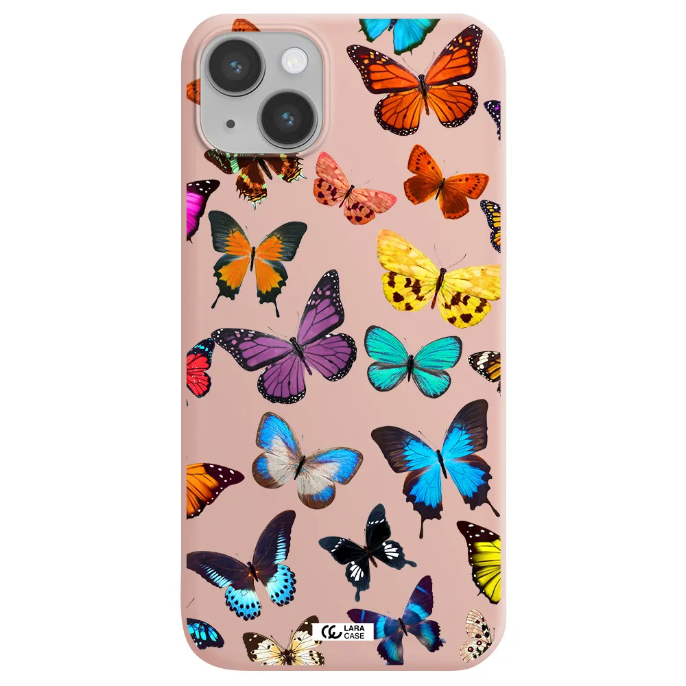 Colorful Butterflies Apple iPhone 14 plus Silicone pastel pink Case
