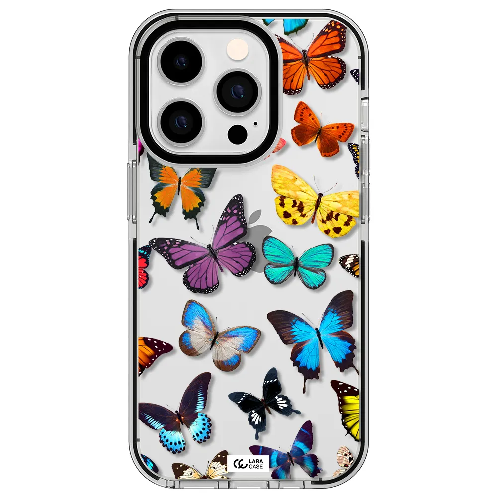 Colorful Butterflies Apple iPhone 14 pro impact black border Case