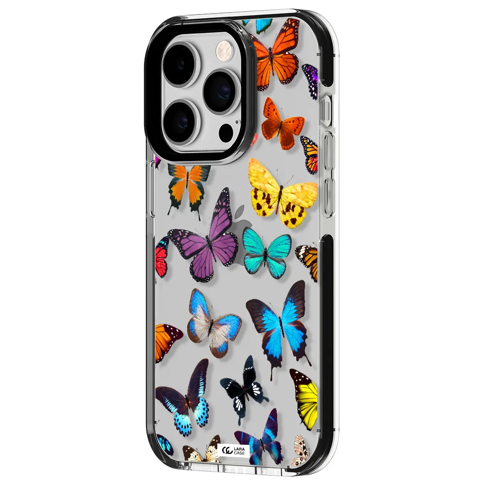 Colorful Butterflies Apple iPhone 14 pro impact black border Case