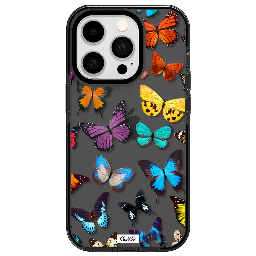 Colorful Butterflies Apple iPhone 14 pro impact Smoke Black Case