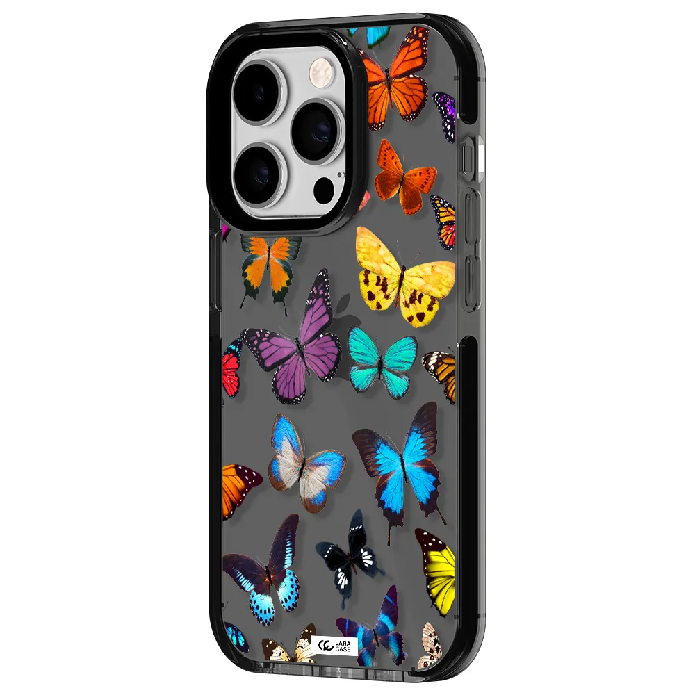 Colorful Butterflies Apple iPhone 14 pro impact Smoke Black Case