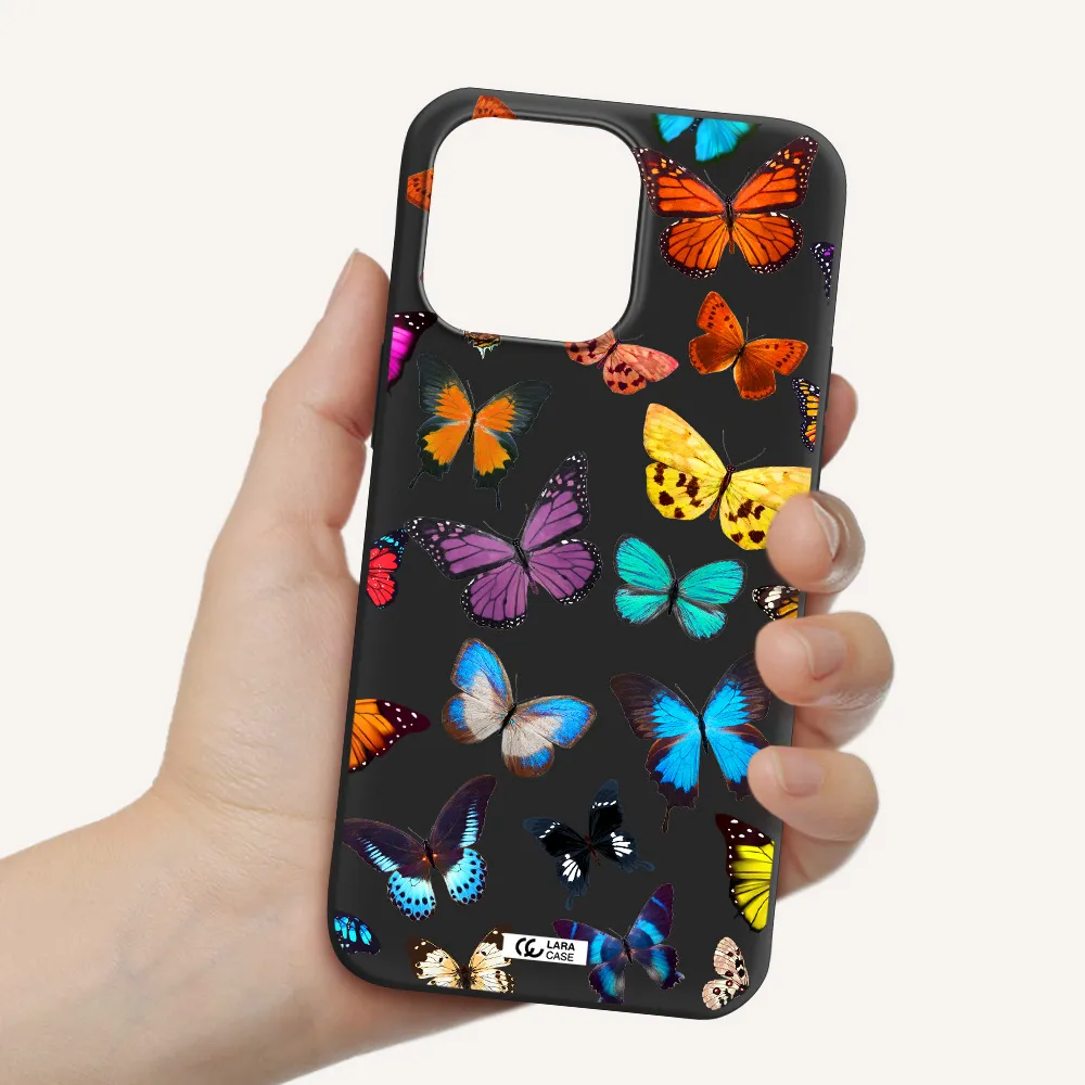 Colorful Butterflies Apple iPhone 14 pro max Silicone black Case