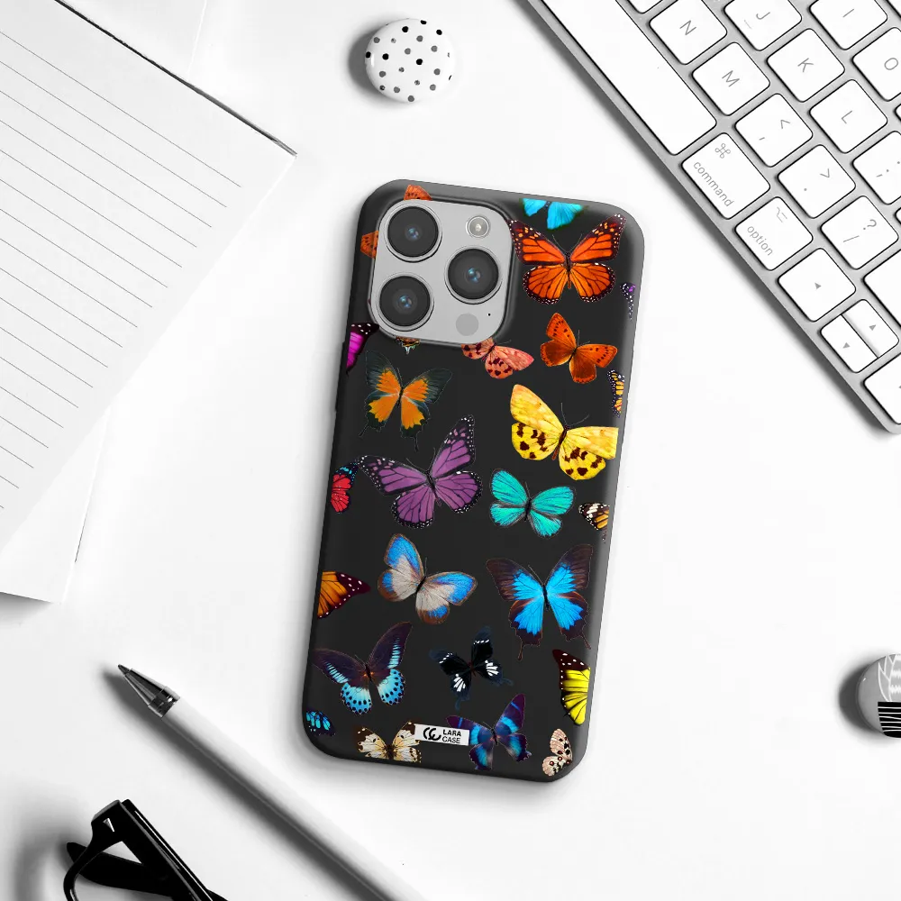 Colorful Butterflies Apple iPhone 14 pro max Silicone black Case