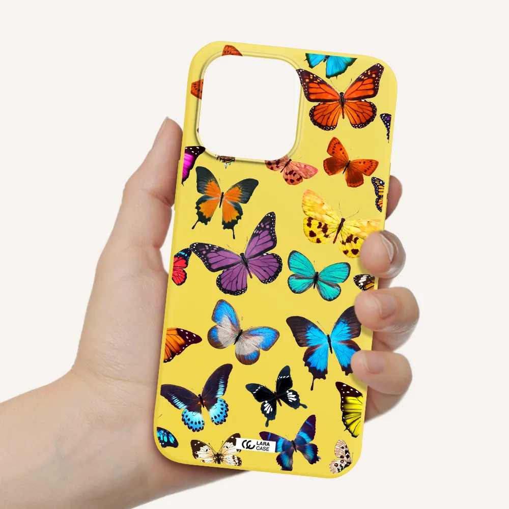 Colorful Butterflies Apple iPhone 14 pro max Silicone canary yellow Case