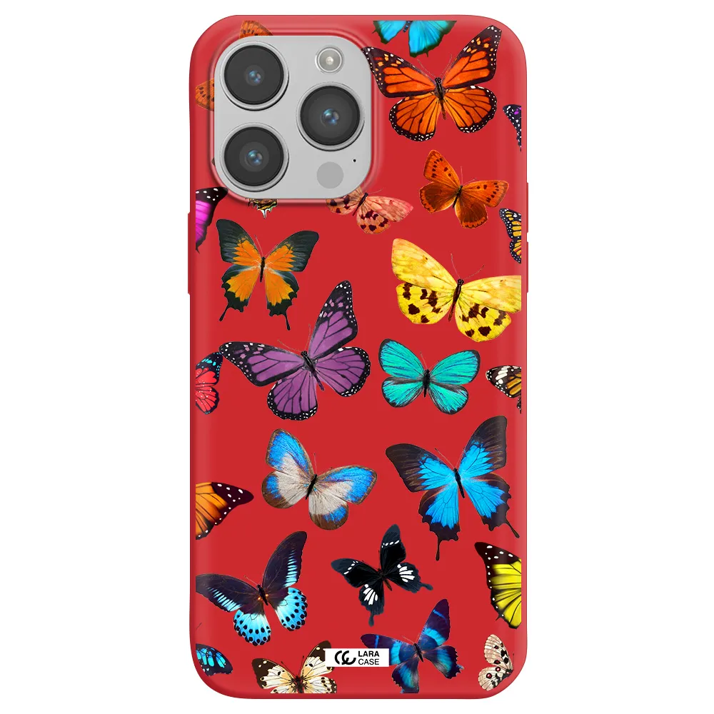 Colorful Butterflies Apple iPhone 14 pro max Silicone Imperial Red Case