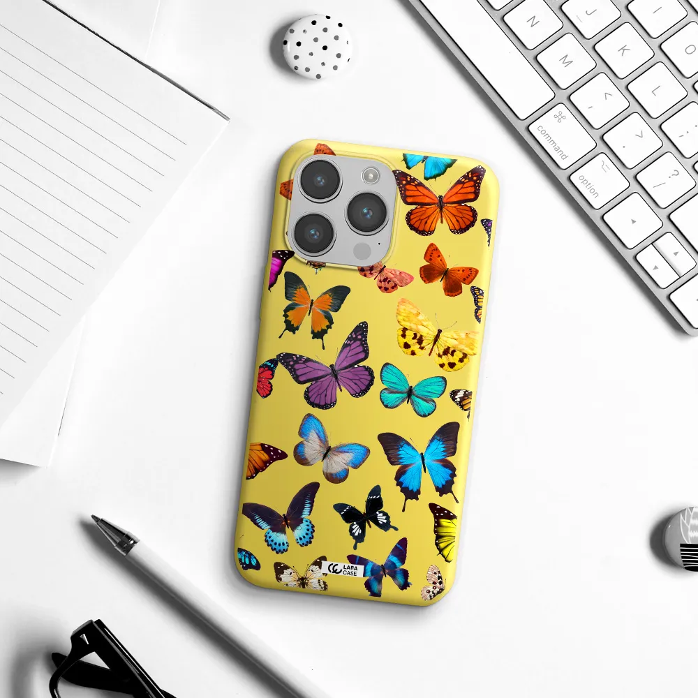 Colorful Butterflies Apple iPhone 14 pro Silicone canary yellow Case