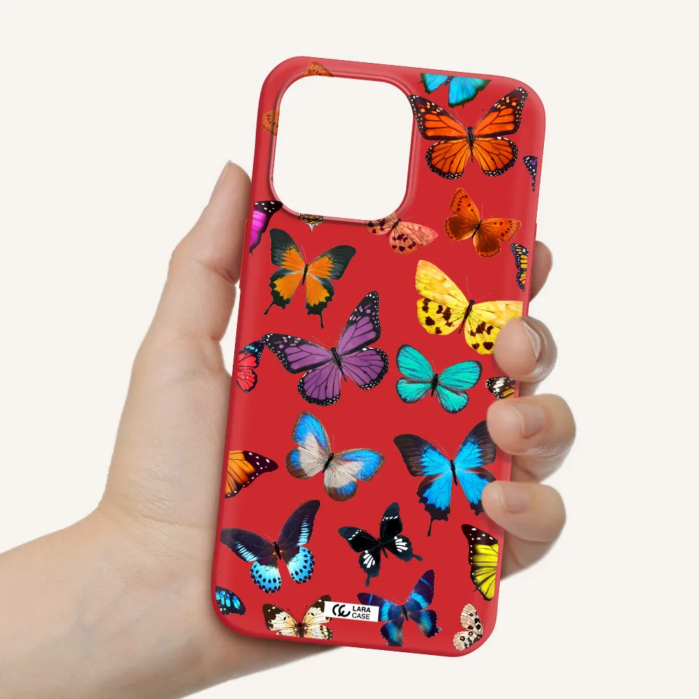 Colorful Butterflies Apple iPhone 14 pro Silicone Imperial Red Case