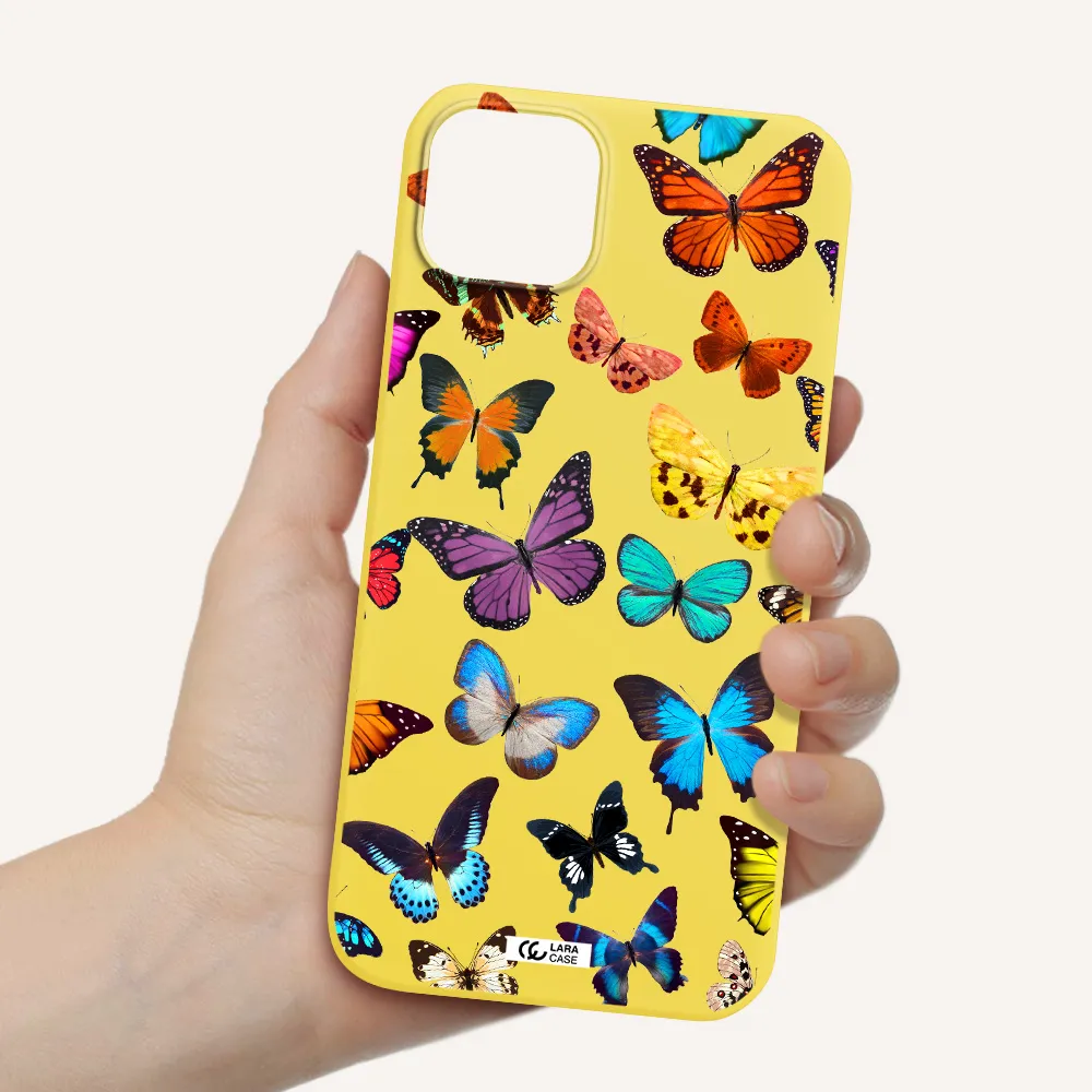 Colorful Butterflies Apple iPhone 14 Silicone canary yellow Case