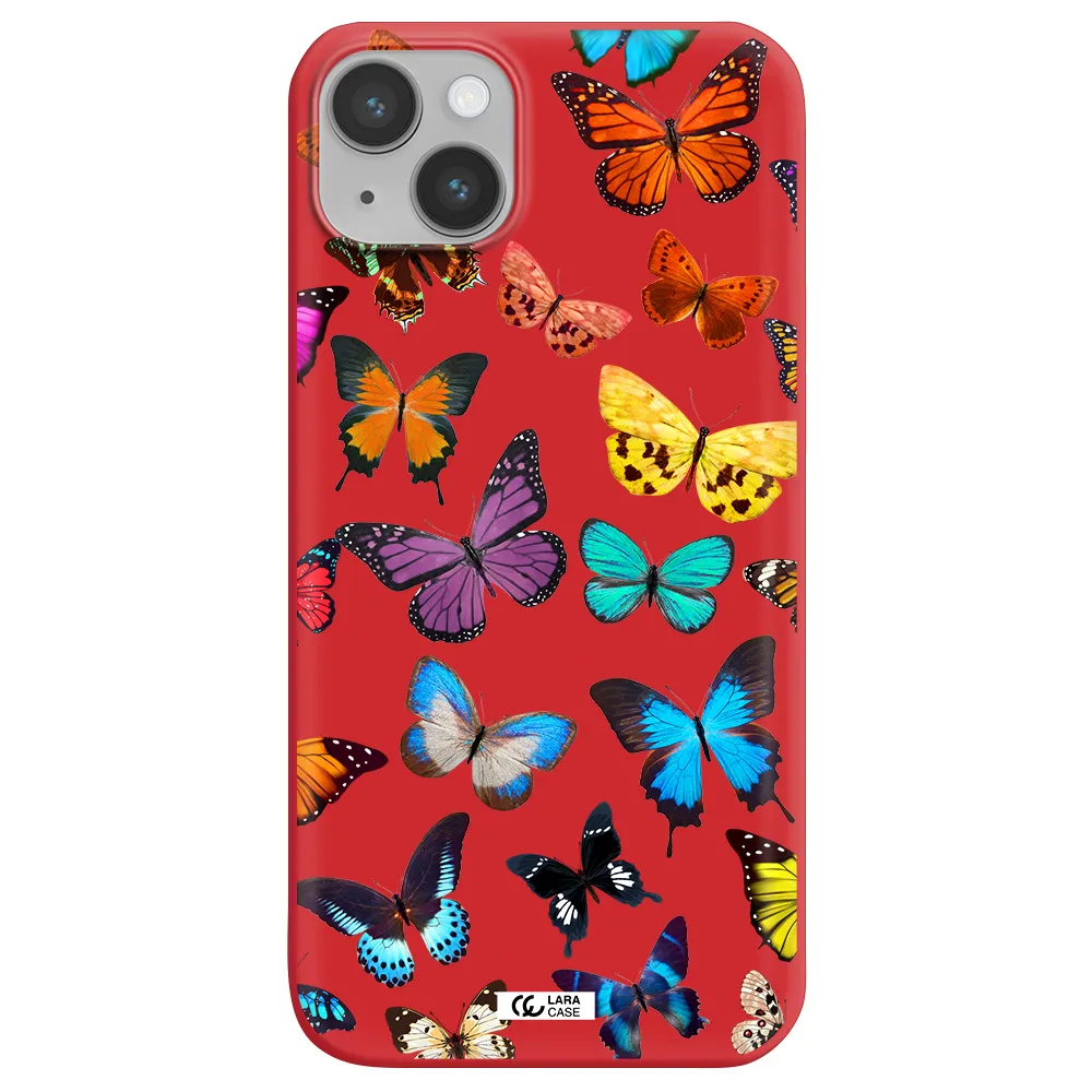 Colorful Butterflies Apple iPhone 14 Silicone Imperial Red Case