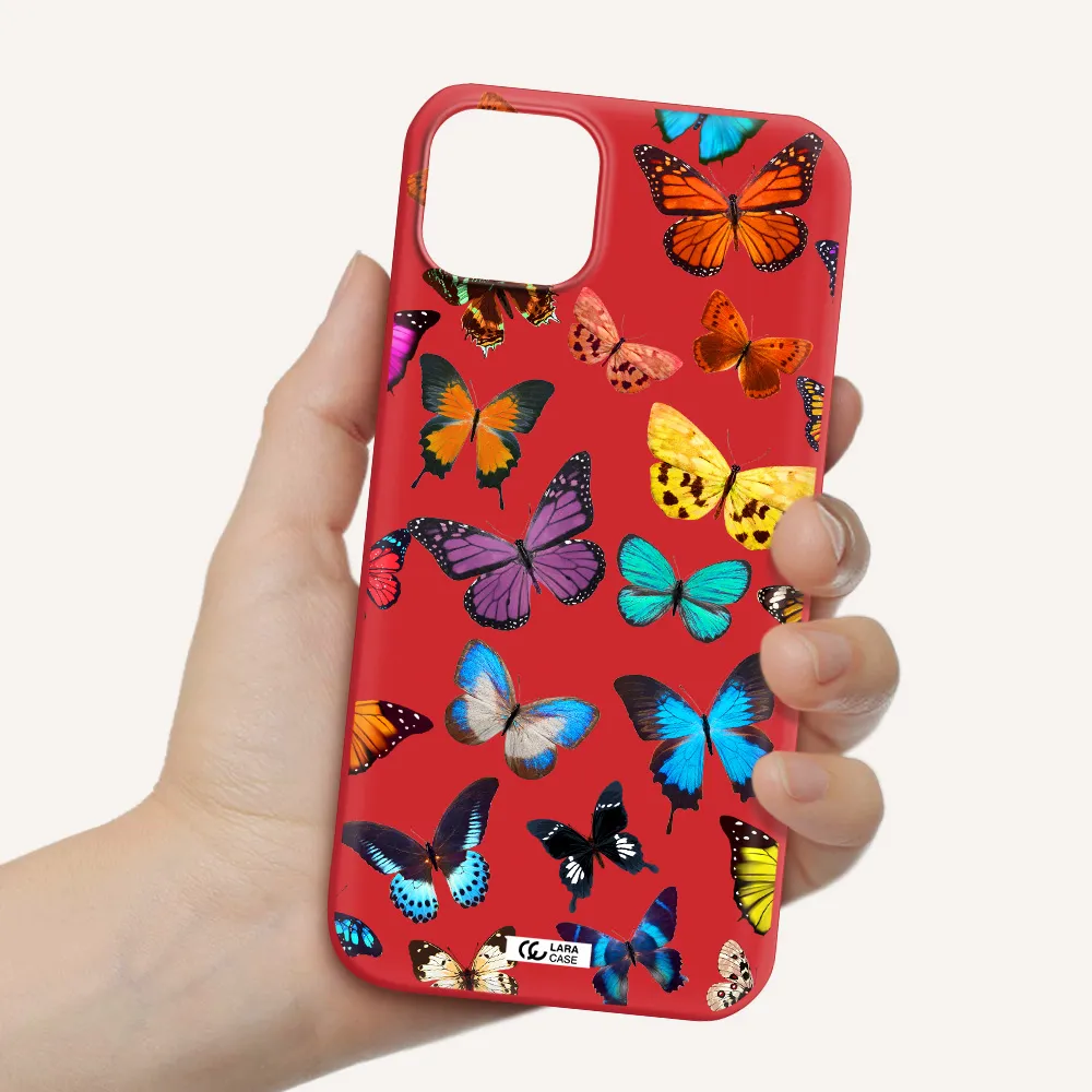 Colorful Butterflies Apple iPhone 14 Silicone Imperial Red Case