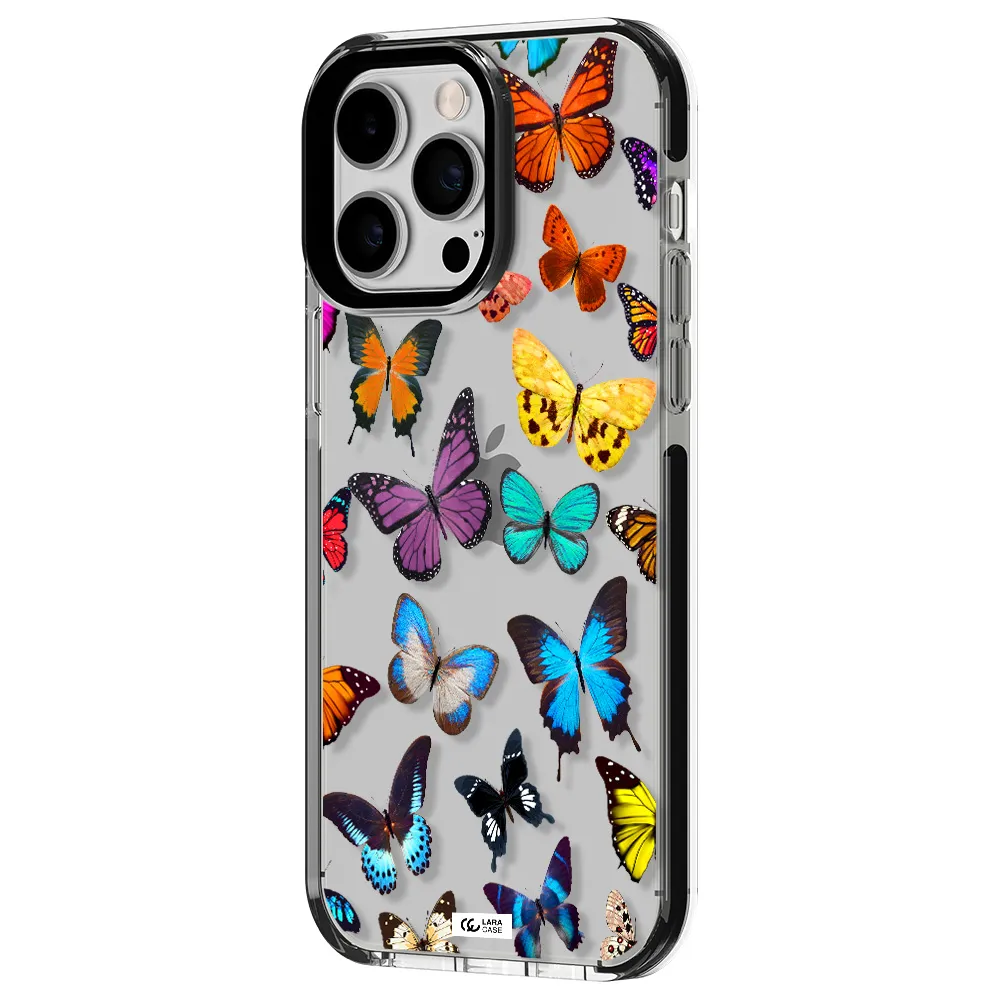 Colorful Butterflies Apple iPhone 15 Pro Max impact black border Case