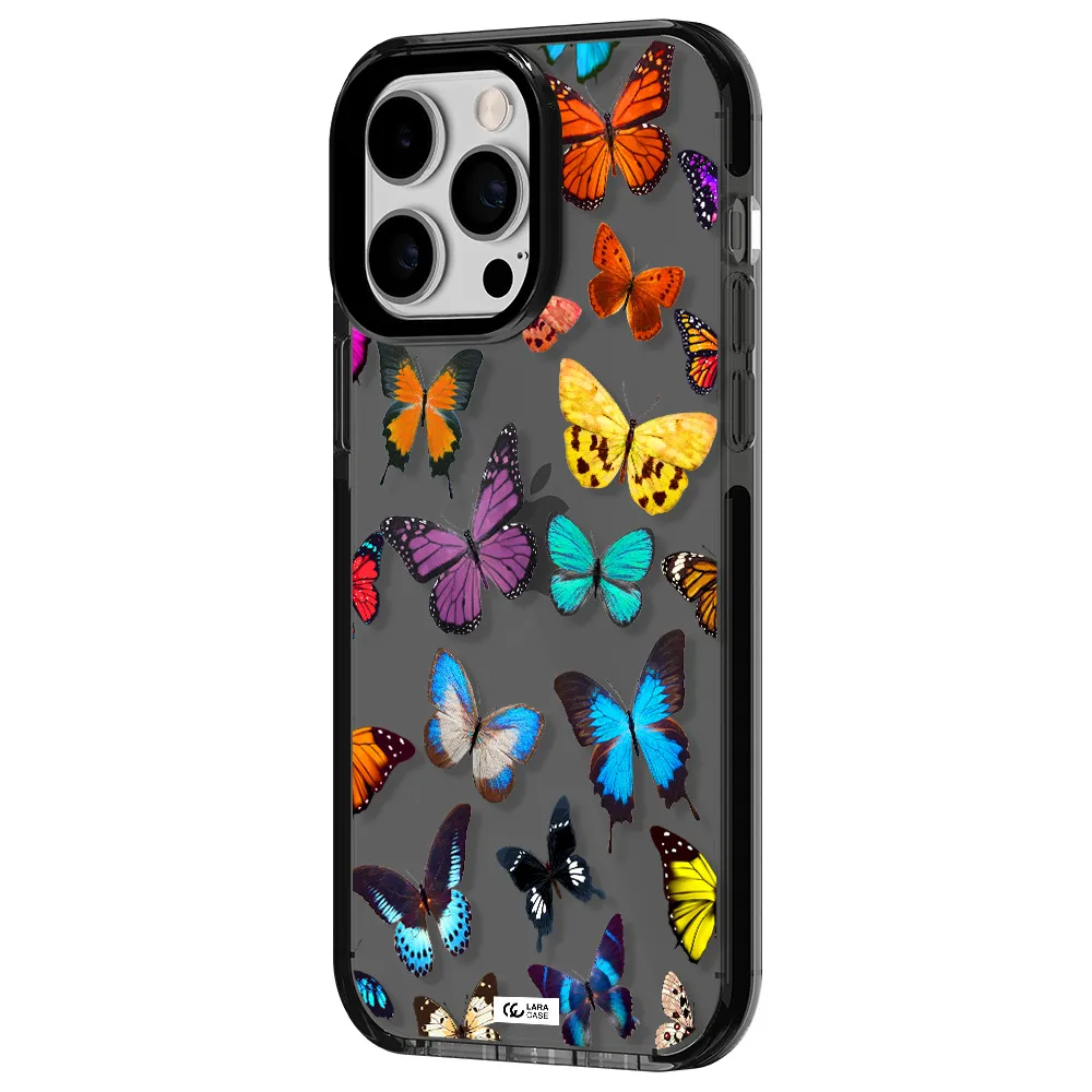 Colorful Butterflies Apple iPhone 15 Pro Max impact Smoke Black Case