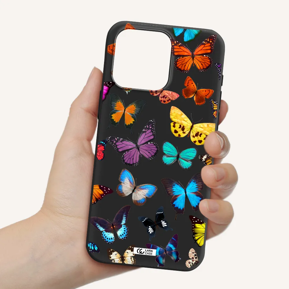 Colorful Butterflies Apple Iphone 15 Pro max Silicone black Case
