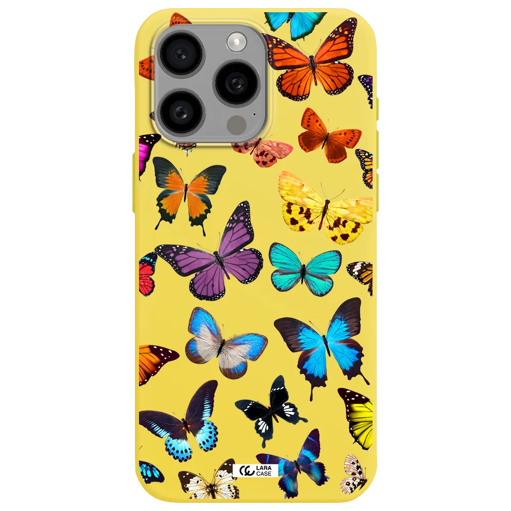 Colorful Butterflies Apple Iphone 15 Pro max Silicone canary yellow Case