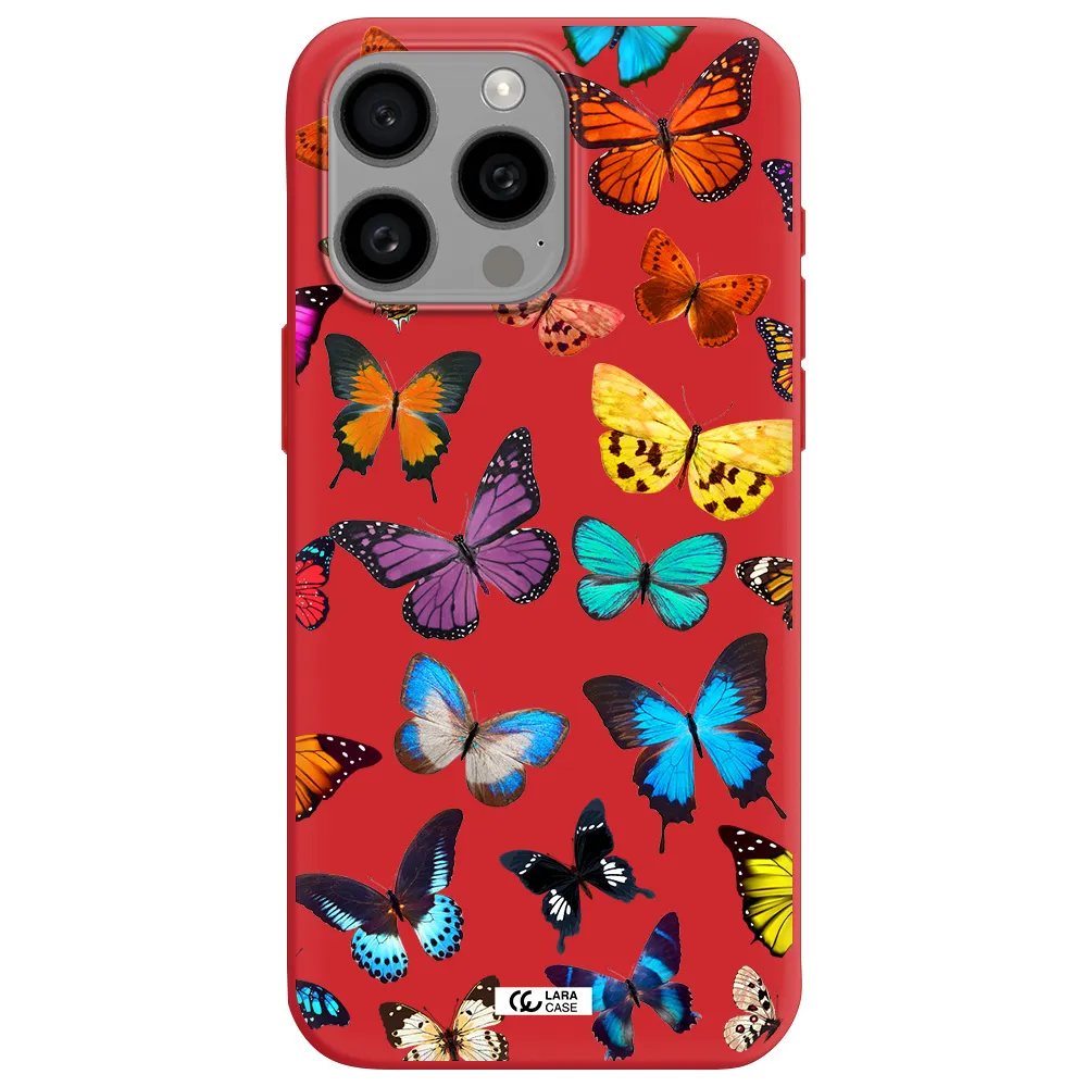 Colorful Butterflies Apple Iphone 15 Pro Max Silicone Imperial Red Case