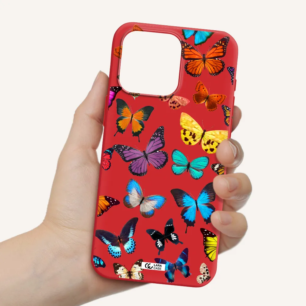 Colorful Butterflies Apple Iphone 15 Pro Max Silicone Imperial Red Case