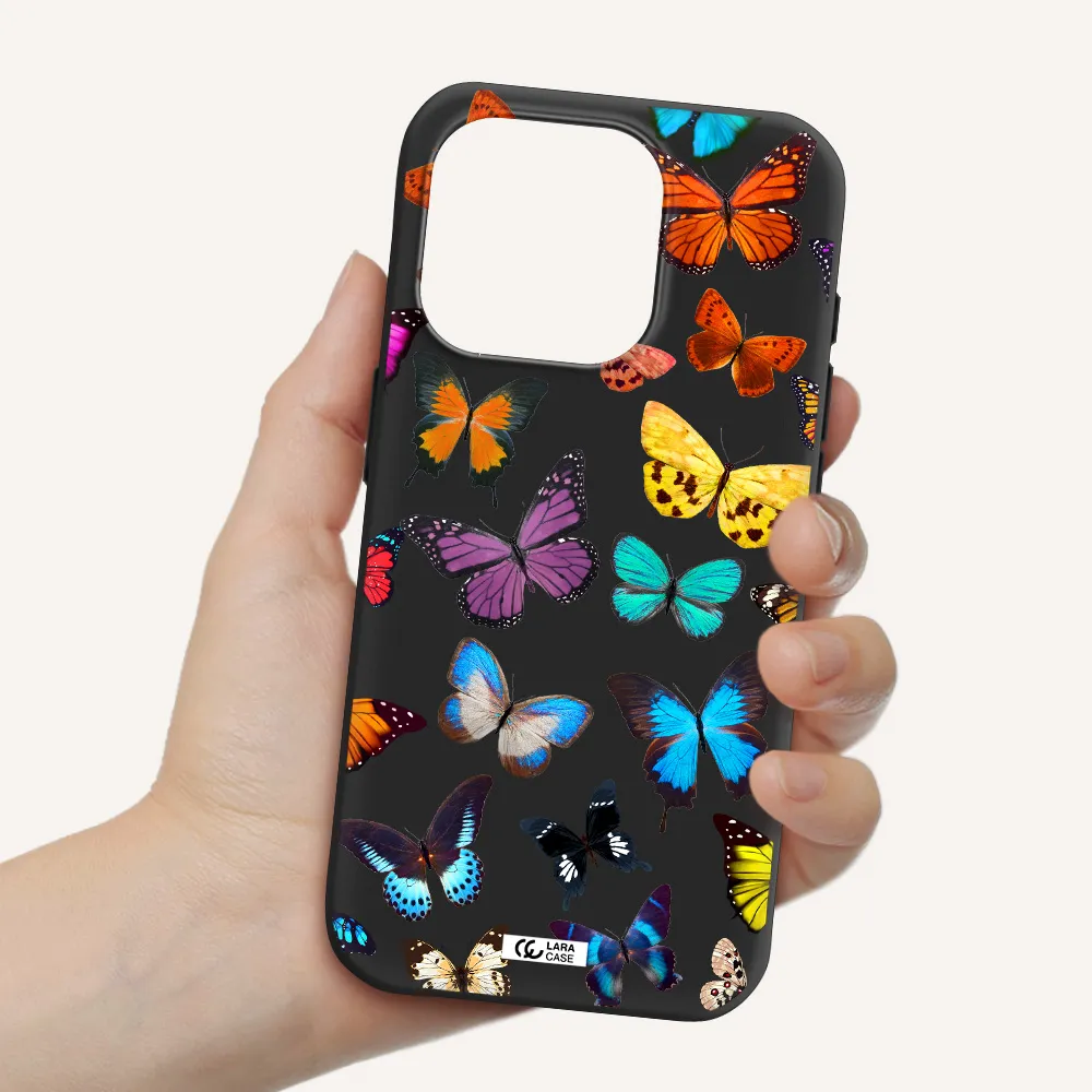 Colorful Butterflies Apple Iphone 15 Pro Silicone Black Case