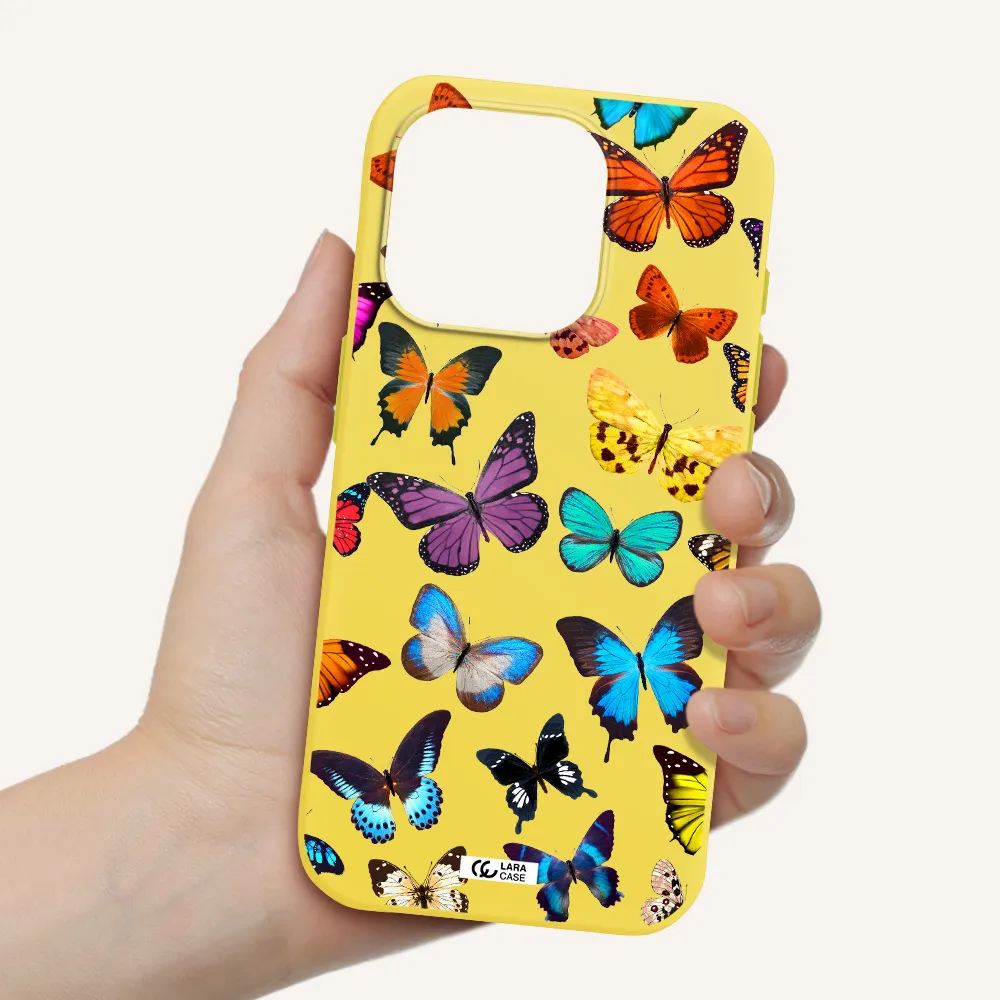 Colorful Butterflies Apple Iphone 15 Pro Silicone Canary Yellow Case