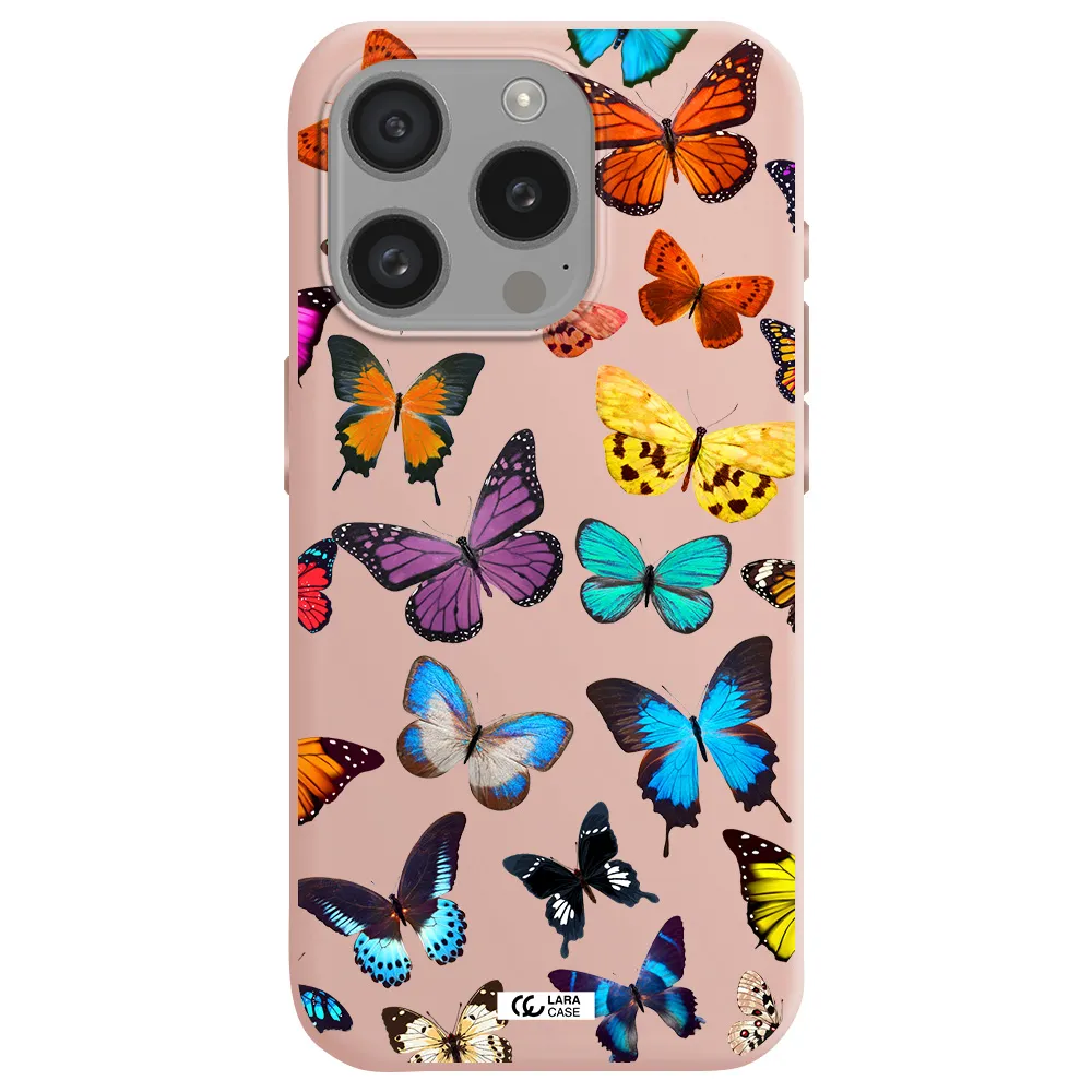 Colorful Butterflies Apple Iphone 15 Pro Silicone Pastel Pink Case
