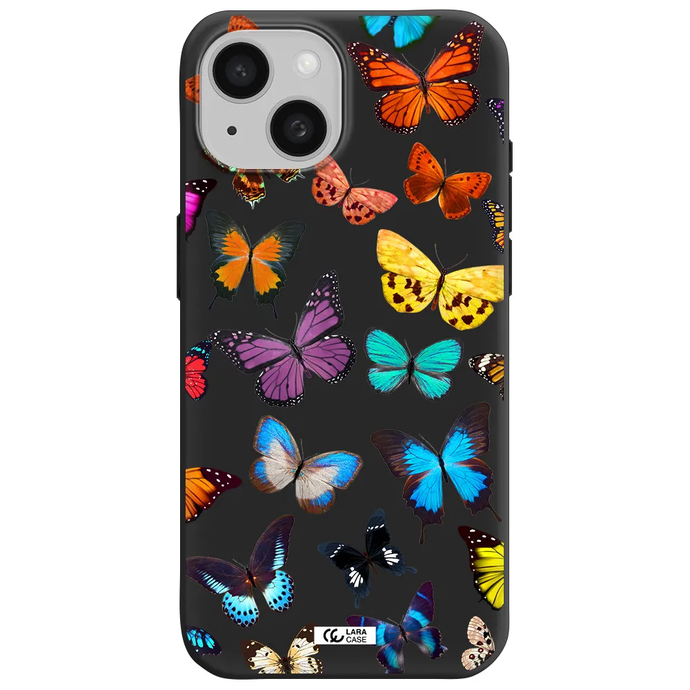 Colorful Butterflies Apple iPhone 15 Silicone black Case