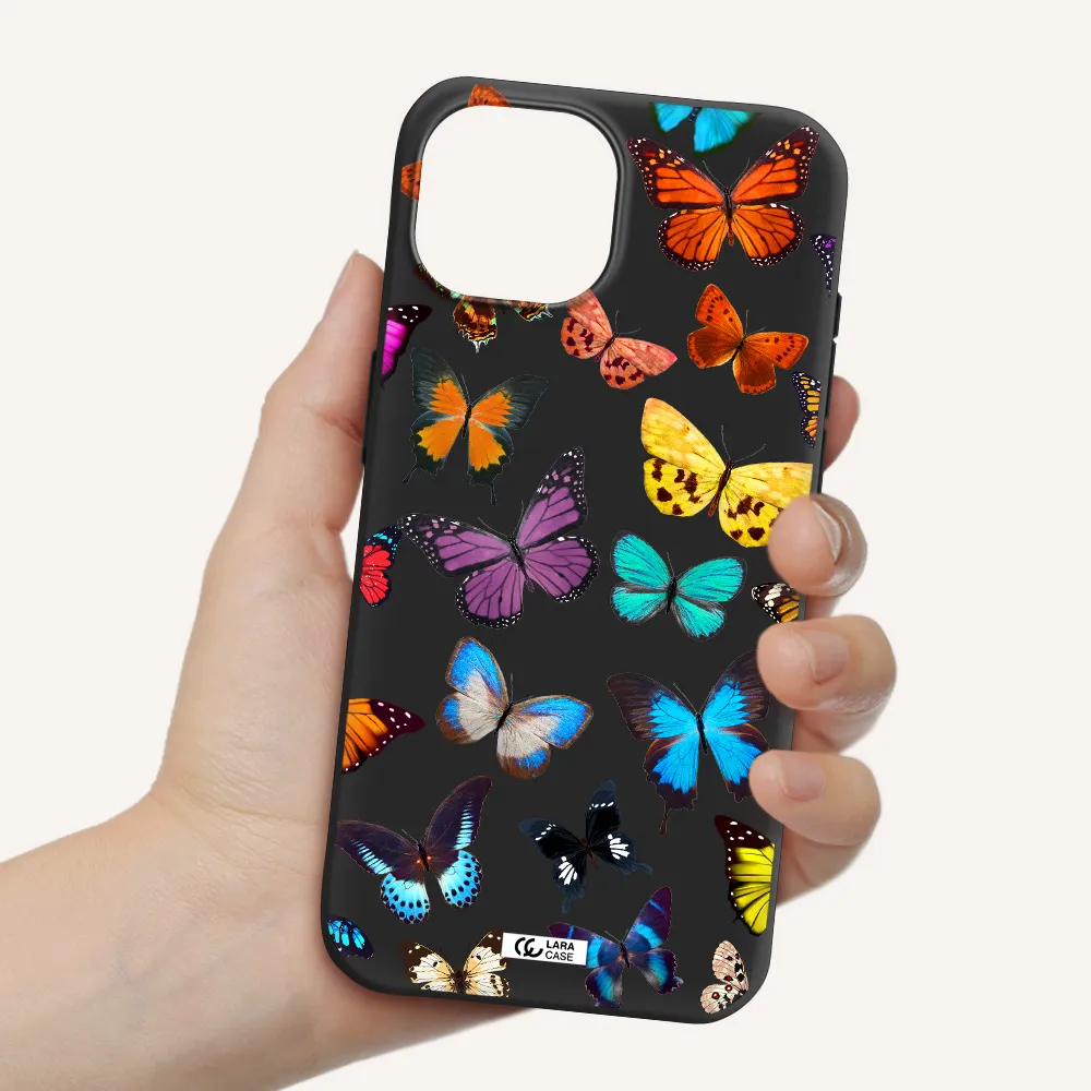 Colorful Butterflies Apple iPhone 15 Silicone black Case