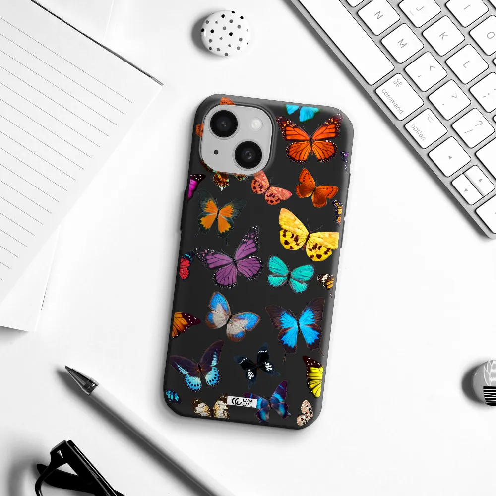 Colorful Butterflies Apple iPhone 15 Silicone black Case